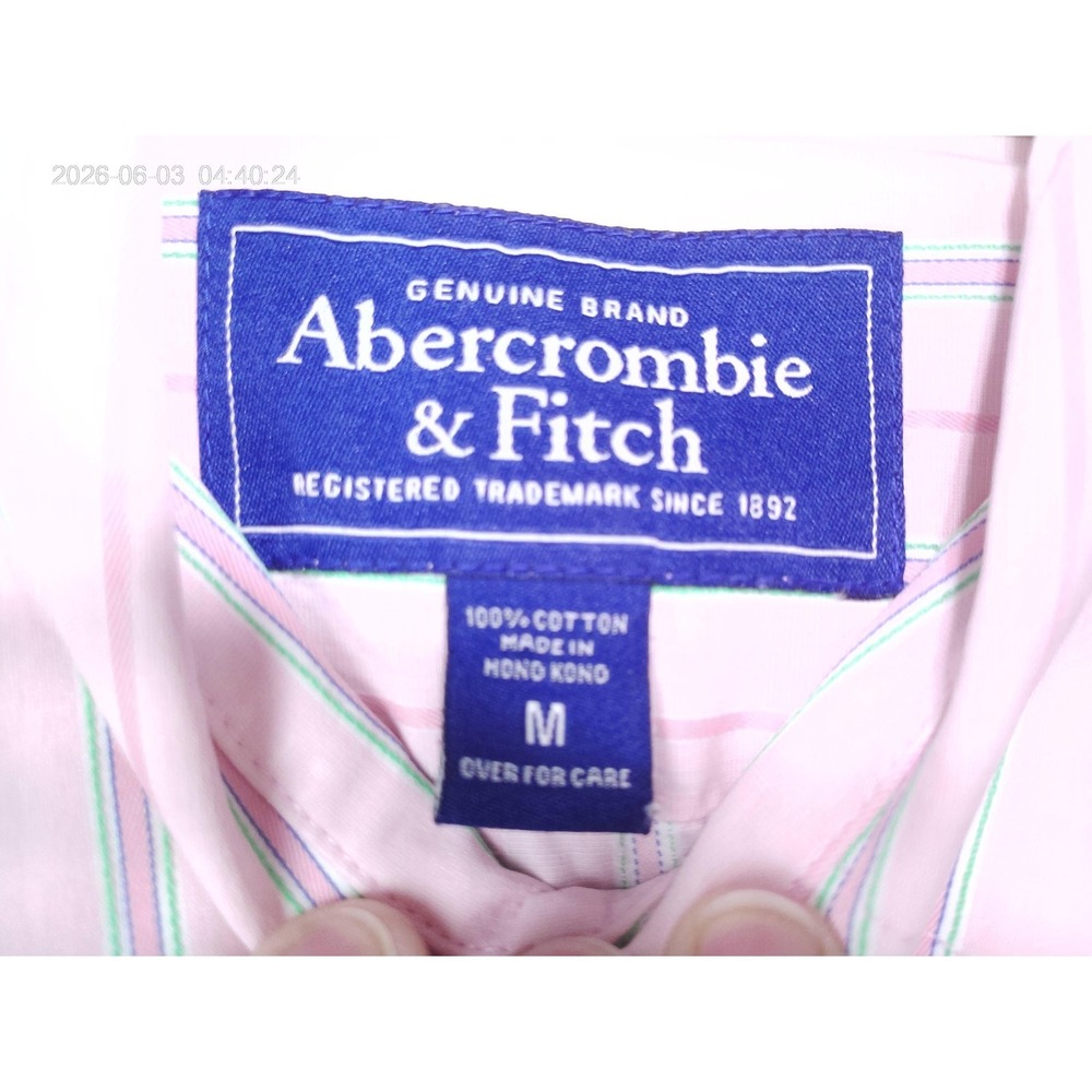 Abercrombie & Fitch Shirt Mens Medium Pink Stripe Long Sleeve Button Down Casual - Picture 6 of 9